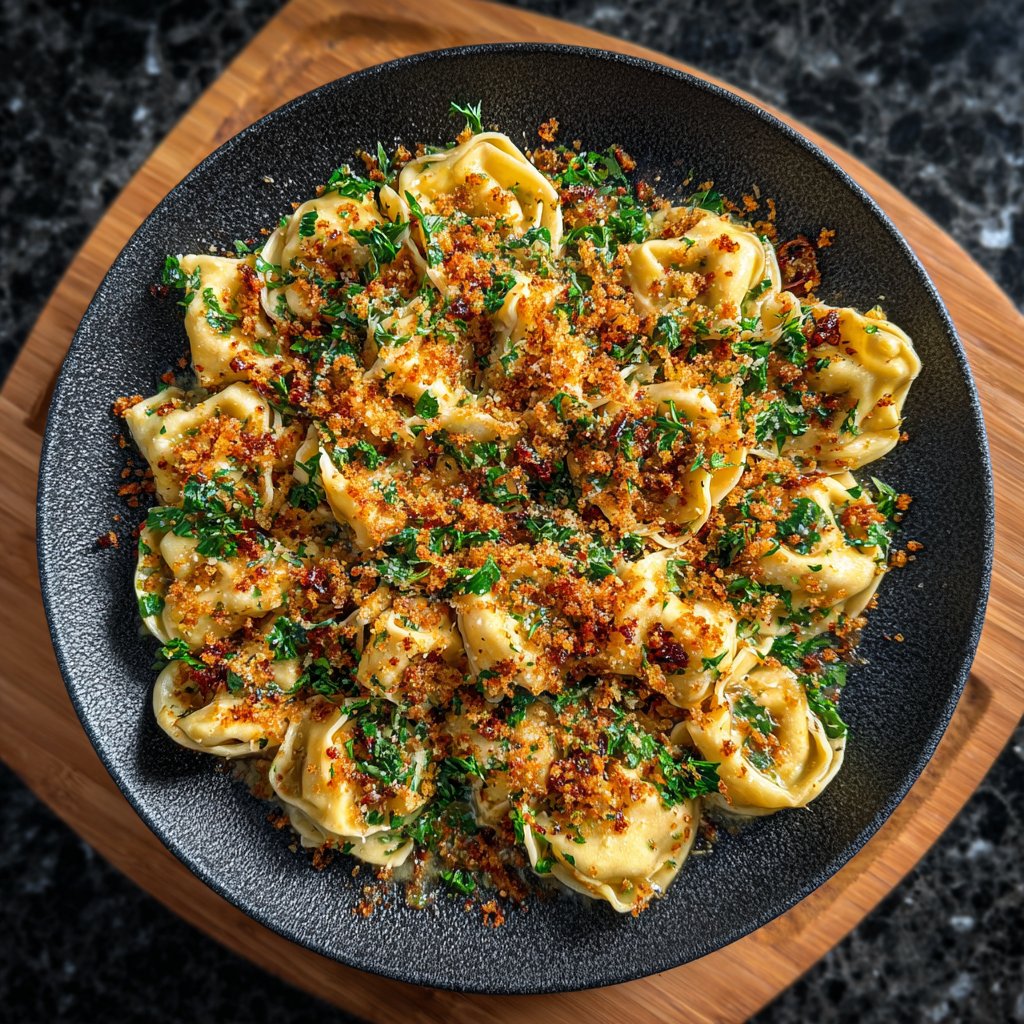 Garlic Steak Tortellini with Garlic Bread Crumbs